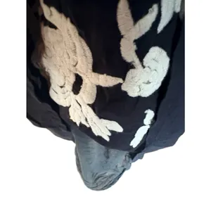 Cute Option Bohemian Black Lined Crepe Embroidered Mini Dress Size L thumbnail 4