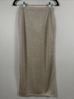 Christine Thomson Gold Unlined Deadstock Midi Skirt Vintage Women Size Medium thumbnail 2