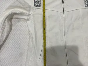 Zara White Textured Zip-Front Jacket with Patterned Trim thumbnail 5