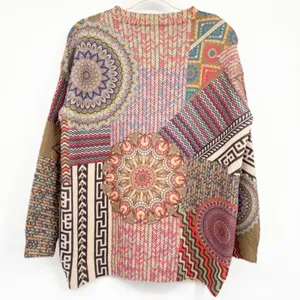 YesNo Womens Patchwork Earthy Mandala Boho Artsy Cotton Wool Knit Sweater Size M thumbnail 5