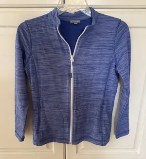 T by Talbots Womens Blue Space Dye Full Zip Mock Neck Active Jacket Petite P thumbnail 1