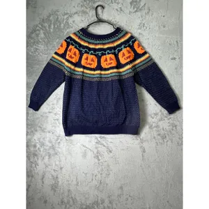Vintage Navy Fair Isle Pumpkin Sweater Tunic Cottagecore Folk Knit Whimsical Med thumbnail 3