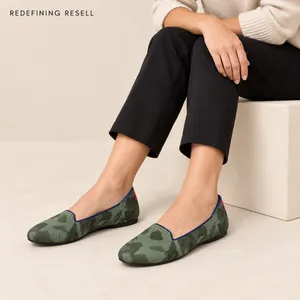 Rothys The Loafer Olive Camo Green Knit Round Toe Flats Shoes Womens 9 thumbnail 1