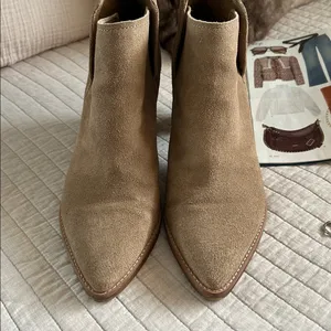 Anthropologie Dolce Vita tan suede leather western pointed toe block heeled booties 11 thumbnail 6