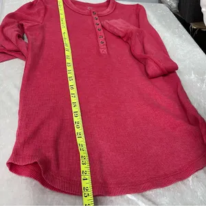 Aerie Henley thermal women’s M red waffle knit distressed neckline long sleeve thumbnail 8