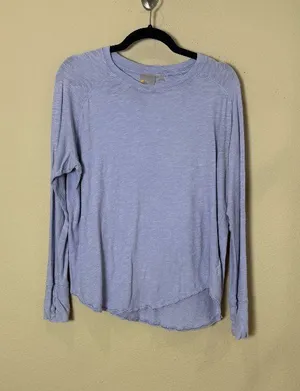 Zella Relaxed Washed 2.0 Long Sleeve Slub Tee Light Blue Lilac Colorway Size XS thumbnail 1