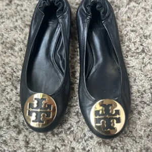 Tory Burch Black Flats with Gold Logo thumbnail 6