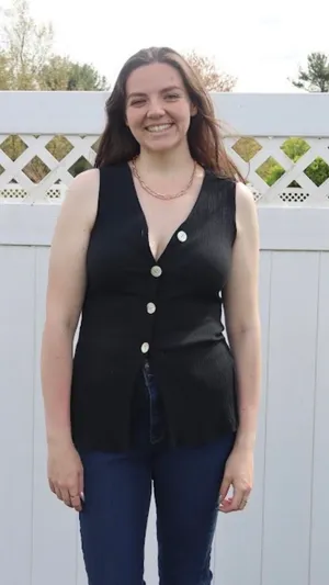 Button down sleeveless top Black Size actual size unknown, fits like a medium thumbnail 1