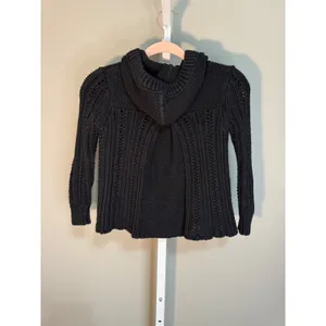 American Eagle Hooded Chunky Knit Cardigan‎ Sweater Black SP Petite 90's thumbnail 8