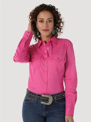 Wrangler Women'S Solid Long Sleeve Rhinestone Snap Western Shirt M thumbnail 1