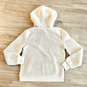 No Boundaries Cream Hooded Quarter Zip Fuzzy Sherpa Sweater Hoodie Size Medium thumbnail 4