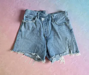 AGOLDE Denim Distressed Asymmetrical Shorts Size 28 thumbnail 1