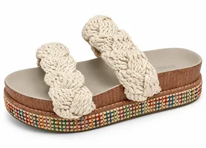 Johnny Was 6 Platform Slide Braided Rope Sandal Woven Trim Boho Festival Preppy thumbnail 1