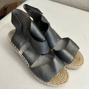 Eileen Fisher Wedge Sandals Pewter 5.5 Women Espadrille Platform Metallic Lthr thumbnail 7