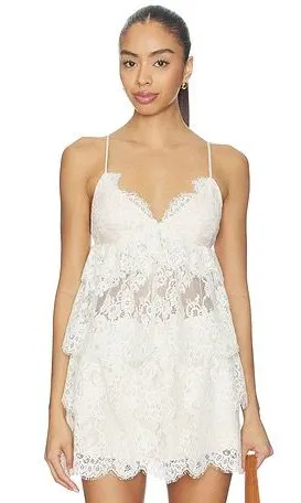 Lovers + Friends Ivory Lace Tiered Top and Skirt thumbnail 1