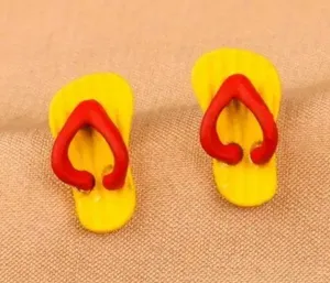 Yellow Beach Sandals S925 Silver Needle Hip-Hop Yellow Flip-Flop Push Earrings thumbnail 1