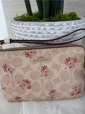 Coach Corner Zip Wristlet In Signature Canvas With Floral Print thumbnail 5