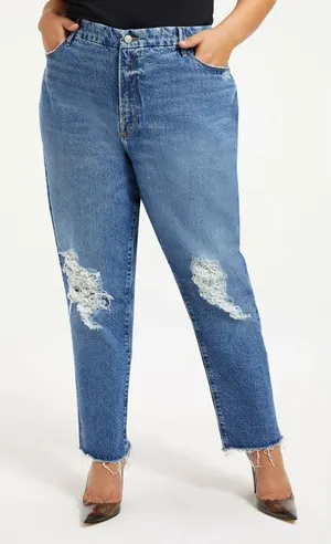 Good American The Weekender Indigo Wash Raw Hem Jean Size 18 Minimalist Casual‎ thumbnail 1