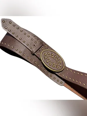 Vintage corset style Brown Studded statement Leather Belt L/XL‎ boho thumbnail 2