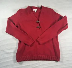 Charter Club Women’s Sweater Medium Red Knit Toggle Neck Pullover thumbnail 1