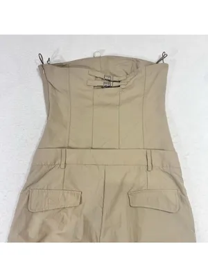 Zara Strapless Jumpsuit Off The Shoulder Wide Leg Khaki Size S Blogger Fav New thumbnail 6