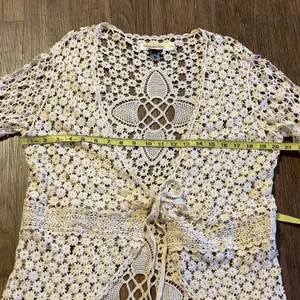 Urban Mangoz NWT Crochet Lace Tie Front Cardigan Coverup Cream X-Large thumbnail 13