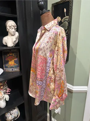 ZARA Satin Patchwork Button‑Up Blouse – Size XS (Oversized Fit) thumbnail 6