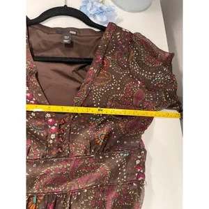 H&M Brown Paisley Floral Print Sheer‎ Flutter Sleeve Midi Dress Women US 6 thumbnail 8