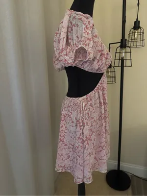 NWT Sabo Skirt Eilish Peony Floral Cut Out Mini Dress Pink Puff Sleeve S thumbnail 5