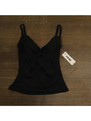 NWT DKNY Womens Twist-Front Tankini Swim Top DIMKS241 Black S thumbnail 2