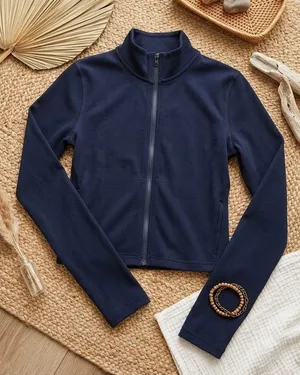 ABERCROMBIE & FITCH Cropped Ribbed Zip Up Jacket | Athleisure Mock Neck thumbnail 1