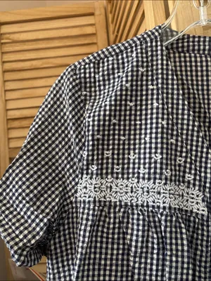 croft & barrow Navy and White Gingham Embroidered Front Robe Medium thumbnail 2