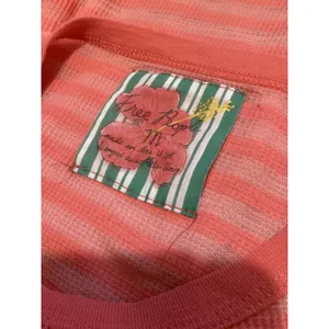 Free People Womens Coral Pink Striped Waffle Knit Thermal Long Sleeve Top M thumbnail 4