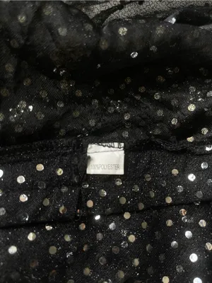 Black Sheer Polka Dot Fringe A-Line Skirt with Coin Trim thumbnail 3
