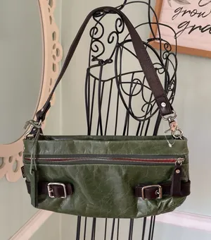 TANO leather handbag | shoulder strap, medium size U2k Green Brown Purse‎ thumbnail 1