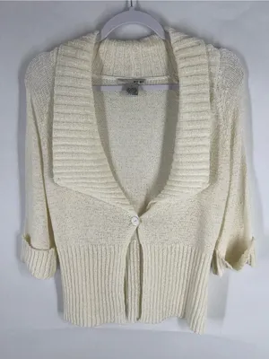 WD-NY Ivory Open‎ Knit Cotton Blend Shawl Collar Cardigan Size L thumbnail 1