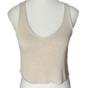 Brandy‎ Melville Beige Cotton Blend Knit Crop Tank Top Scoop Neck One Size thumbnail 1