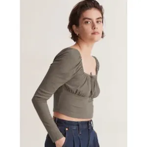 Madewell Ribbed Square Neck Keyhole Tie‎ Long Slv Crop Top Medium Brown Hipster thumbnail 2