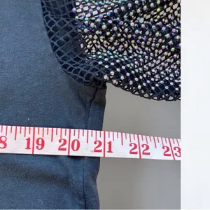 Black Western Rhinestone Graphic Top Metal Mesh Sleeves Country Medium thumbnail 12