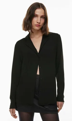 Aritzia Babaton Monocle Shirt Button Front Blouse Black Medium thumbnail 1