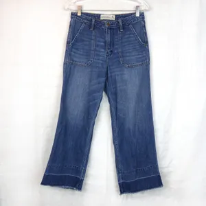 Abercrombie & Fitch Cropped Stovepipe Jean Women 4R X 24.5 Blue Wide Leg Raw Hem thumbnail 2