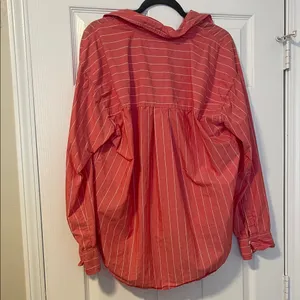 American Eagle Outfitters Coral Red Striped Button-Down Shirt thumbnail 2