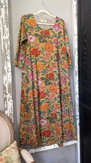 Natural Life Lottie sweater knit maxi dress features a vibrant mustard floral M thumbnail 1