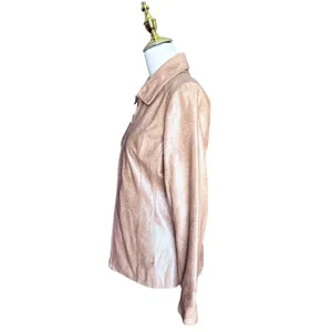 Y2K‎ Redi Pink Metallic Leather Jacket Embossed Floral Moto Zip Front Size Small thumbnail 6