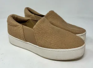Vince Warren Slip On Platform Sneakers Womens 9 Camel Tan Fabric Designer Shoes thumbnail 1