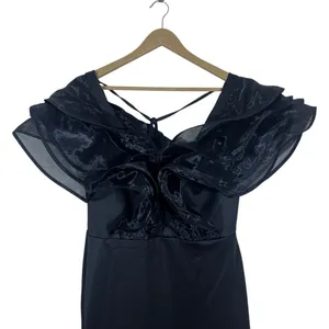 Giffniseti Organza Ruffle Mermaid Maxi Dress Black Glam Formal Evening Size 1XL thumbnail 2