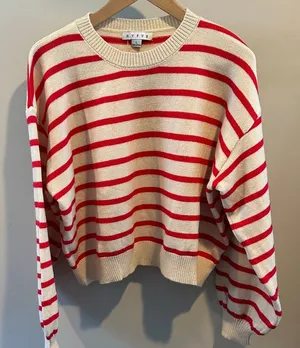 HYFVE Large Button Back Cream/Red‎ Striped Sweater NWOT thumbnail 1