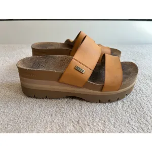 REEF Vista Higher Platform Slide Sandal Brown Vegan Leather Chunky Boho Beach thumbnail 2