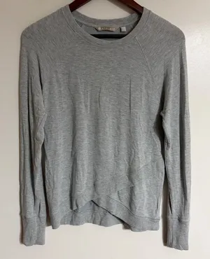 Athleta Gray Modal Crossover Tulip Hem Raglan Long Sleeve Sweatshirt Small thumbnail 1
