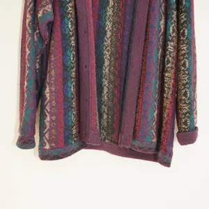 Vintage Retro Alpaca Grandpacore Cardigan Purple Fair Vintage Peru Knit Grunge thumbnail 3